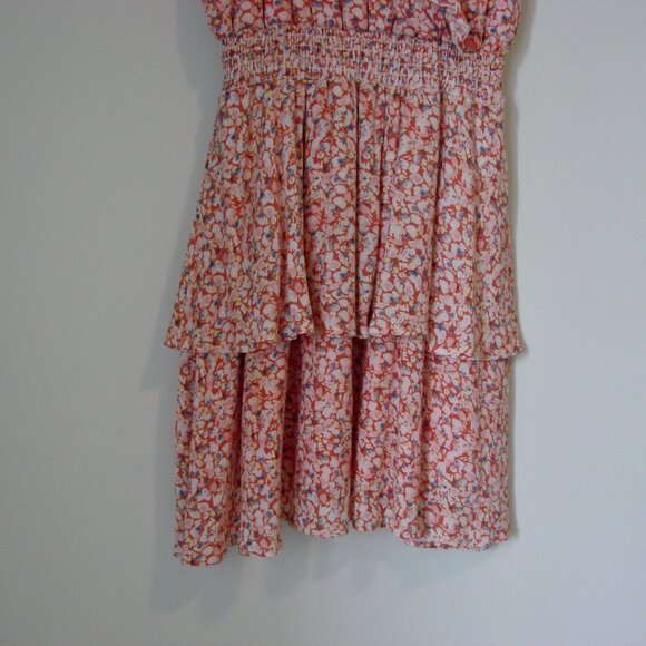 Pink Floral Mini Dress Peach Love California Sleeveless Ruffles Wedding  Small - Picture 5 of 13